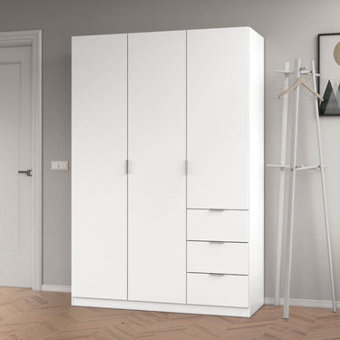 Cairo Artic White Compact 3-Door, 3-Drawer Space-Saving Wardrobe LCX353O - UK Luxury Furniture